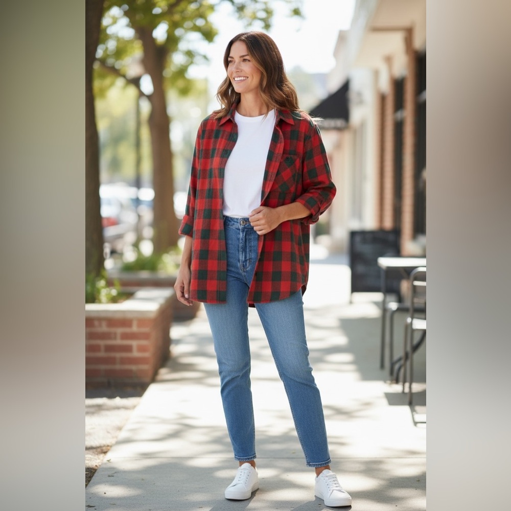 T2D Buffalo Plaid Red and Green Button Down Shirt